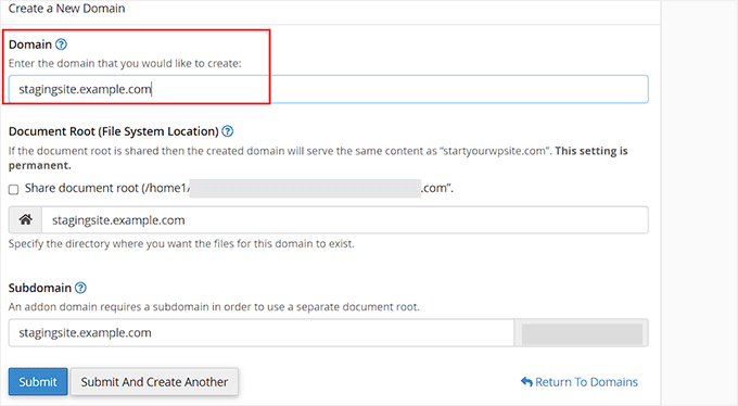 Create a sub domain Create a sub domain