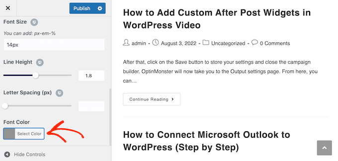 The font color selector The font color selector