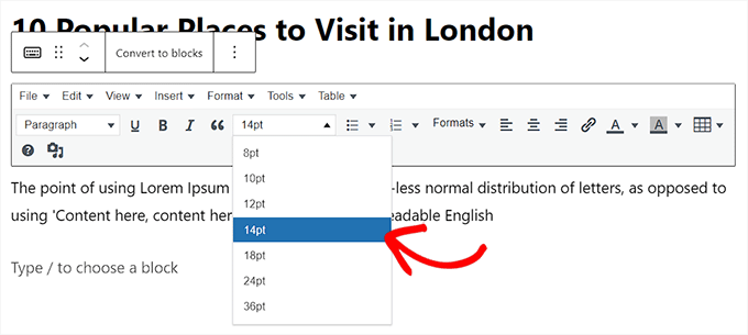 Champ de taille de police