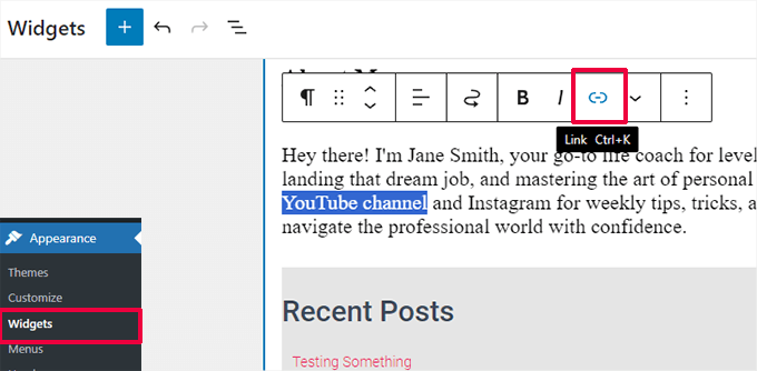 Insertar enlace en un widget