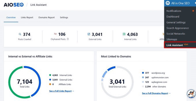 AIOSEO Link assistant dashboard AIOSEO Link assistant dashboard
