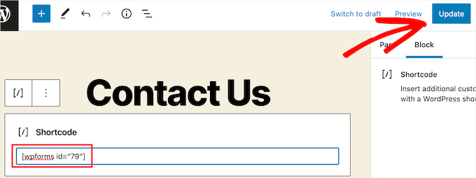 Paste form shortcode and save Paste form shortcode and save