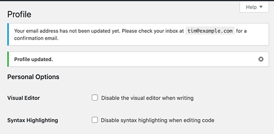 User profile updated User profile updated