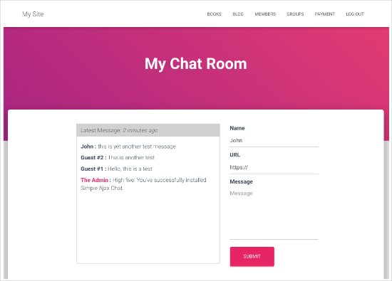 Chat Room Published On Page Chat room published on page