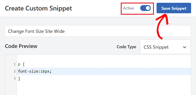 Enregistrer le code de taille de police