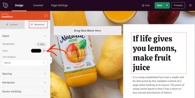 Changing the text color using SeedProd Changing the text color using SeedProd