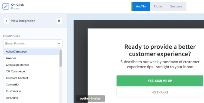 Select your email service provider from the dropdown list Select your email provider