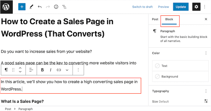 Changing the text color of a WordPress block Changing the text color of a WordPress block