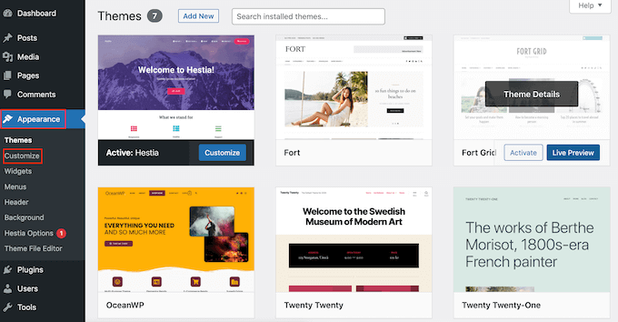 The WordPress theme customizer The WordPress theme customizer