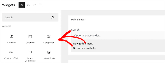 WordPress widgets section WordPress widgets section