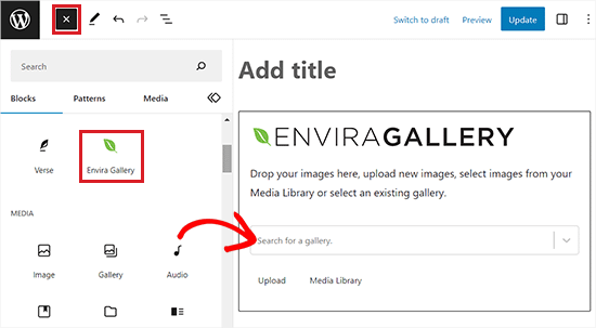Envira Gallery-Block hinzufügen