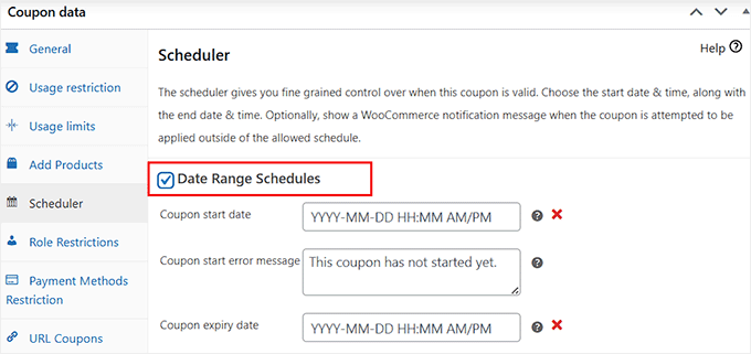 Check the Date Range Schedules box