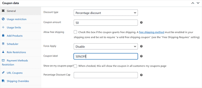 Choose a discount type