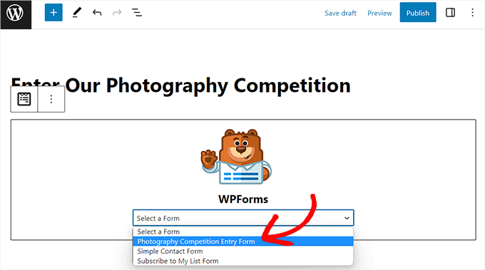 Choose the File Upload form from the dropdown menu Choose the File Upload form from the dropdown menu