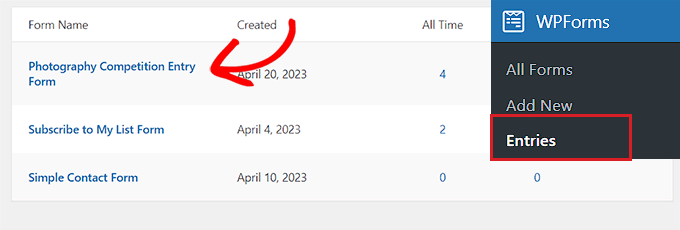 Choose the file upload form on the entries page Choose the file upload form on the entries page