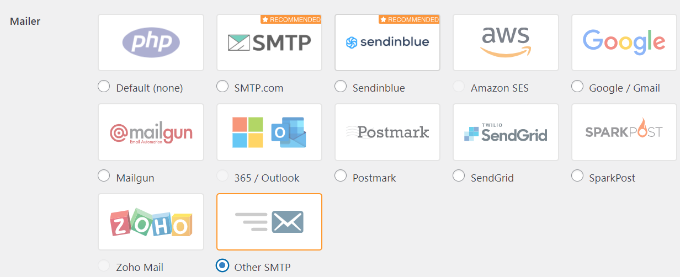 Gmail SMTP Choose Other SMTP as mailer
