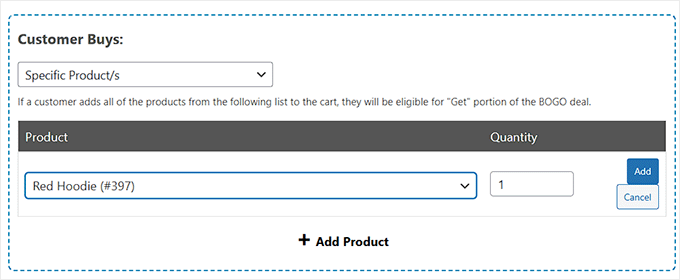 Choose a product that will trigger the offer