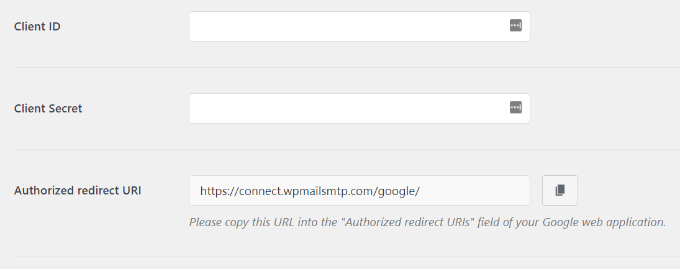 Client ID and secret fields Client ID and secret fields