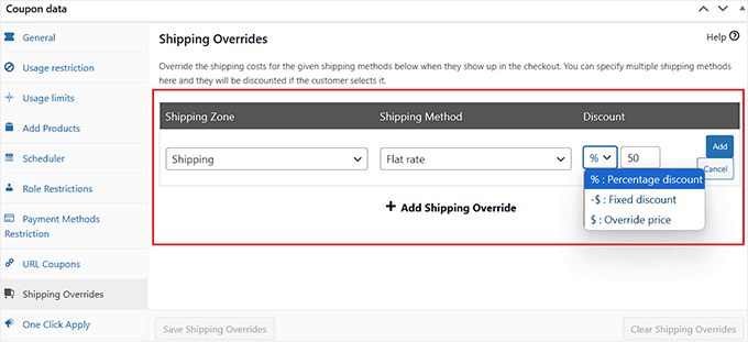 Configure shipping overrides