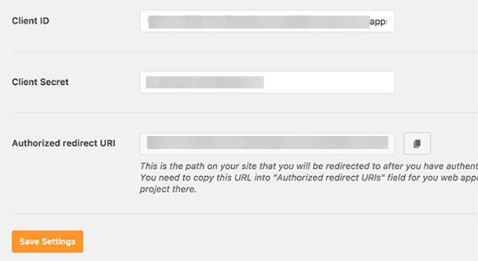 Save client credentials in plugin settings Enter client ID and secret in plugin