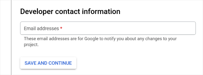Enter developer contact information Enter developer contact information