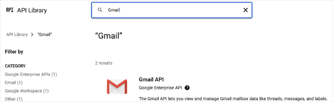 Select Gmail API Select Gmail API