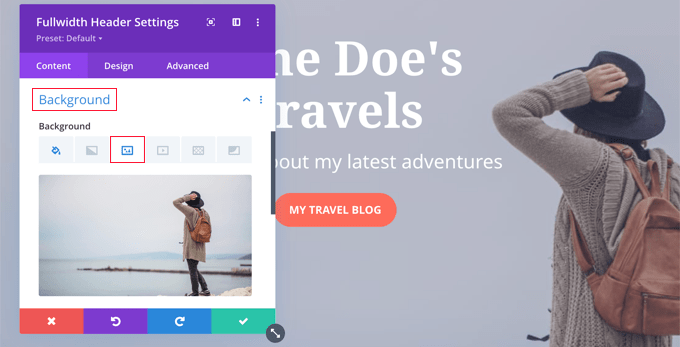 Editing the background image of the Fullwidth Header module Editing the Background Image of the Fullwidth Header Module