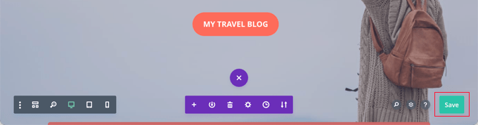 The Save Draft and Publish buttons in Divi Click the Save Button in Divi