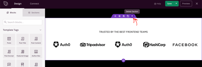 Delete a Block or Section by Clicking the Trash Icon Delete a Block or Section by Clicking the Trash Icon