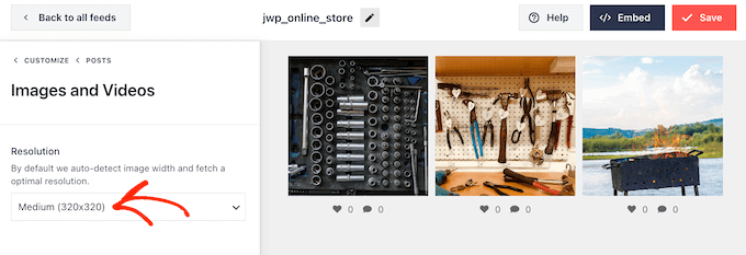 Modifier la résolution d'un flux Instagram intégré Modifier la résolution d'un flux Instagram intégré