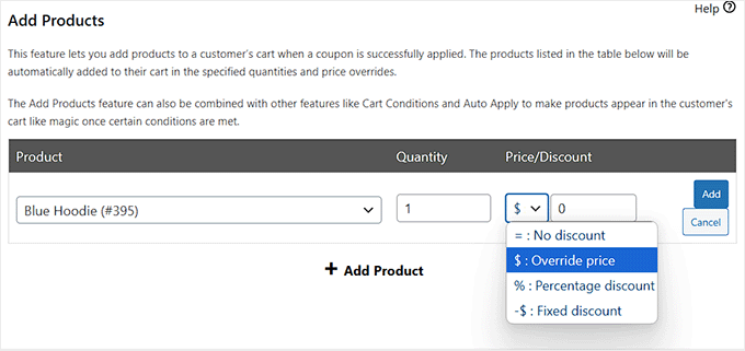 Offer product as a gift