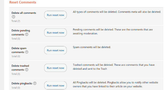 Reset comments on your site Reset comments on your site