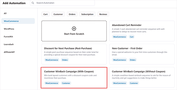 Select winback campaign template