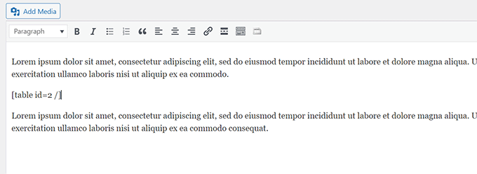 Shortcode în editorul clasic