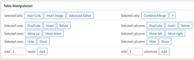 Opțiuni de manipulare a tabelelor