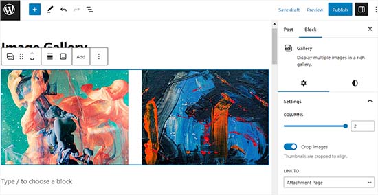 Zwei Bilder zum Block hinzugefügt