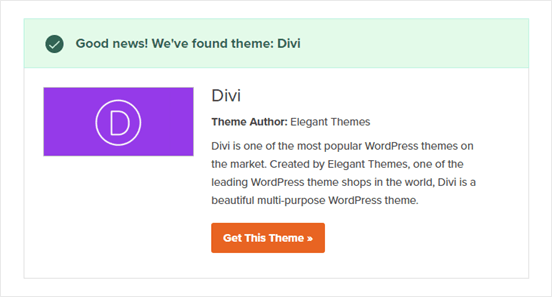 The WordPress Theme Detector in action, detecting the Divi theme The WordPress Theme Detector in action, detecting the Divi theme