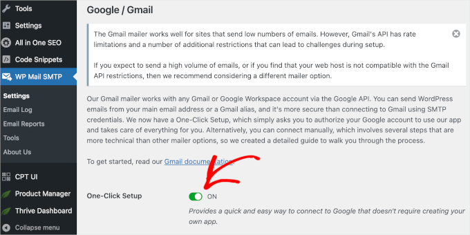 Enabling one-click setup Enabling one-click setup