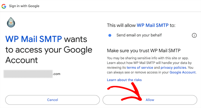 Allowing the Google account to send emails Allowing the Google account to send emails