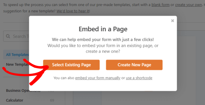 Select existing page Select existing page