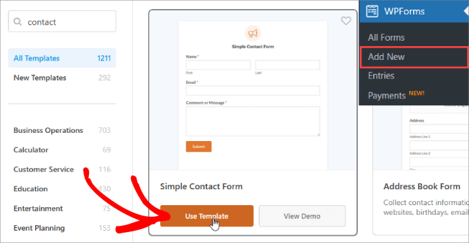 Use template for simple contact form Use template for simple contact form