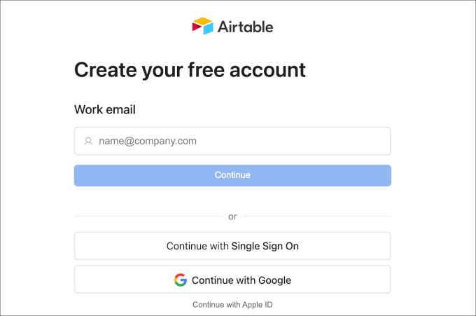 Creating a free account in Airtable Creating a free account in Airtable