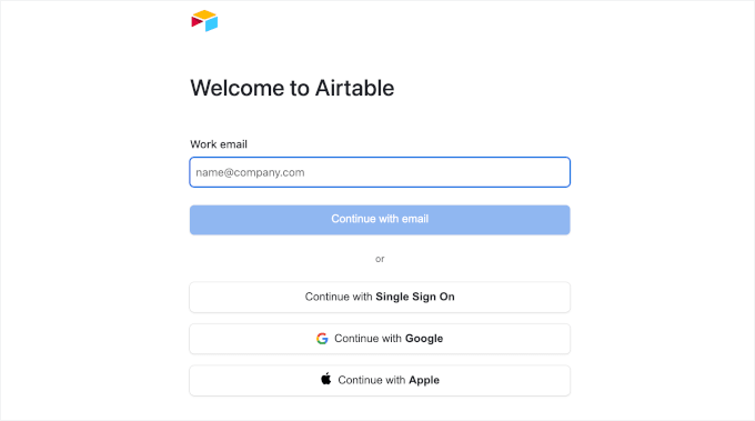 Rejestracja konta Airtable