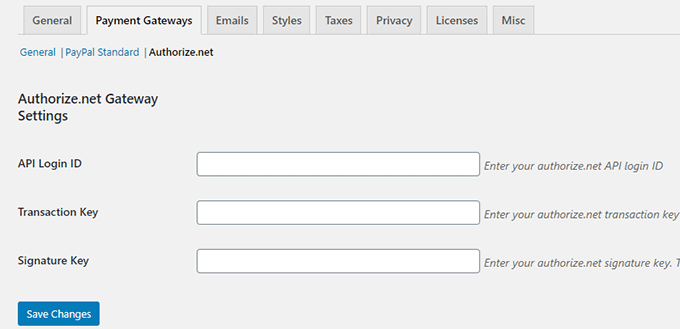 Authorize.net gateway settings in EDD Authorize.net gateway settings in EDD