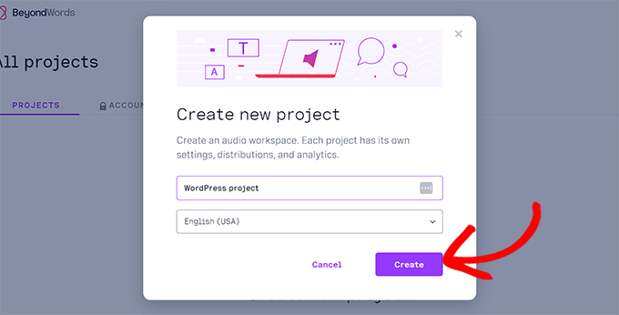 Haz clic en el botón Crear