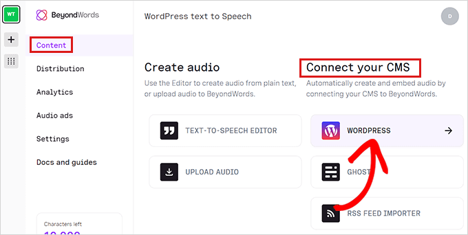 Haz clic en la pestaña WordPress