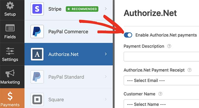 Enable Authorize.net Enable Authorize.net