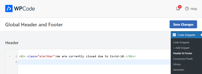 Inserează cod în antet