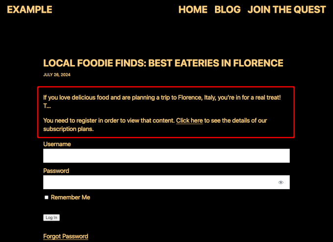 The post's excerpts and custom message that visitors will see if they aren't subscribed and logged in The post's excerpts and custom message that visitors will see if they aren't subscribed and logged in