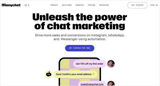 The ManyChat website Manychat chat marketing